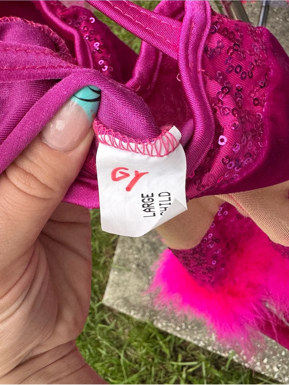 Girls' Hot Pink Sequin Dance Costume with Feather Trim
